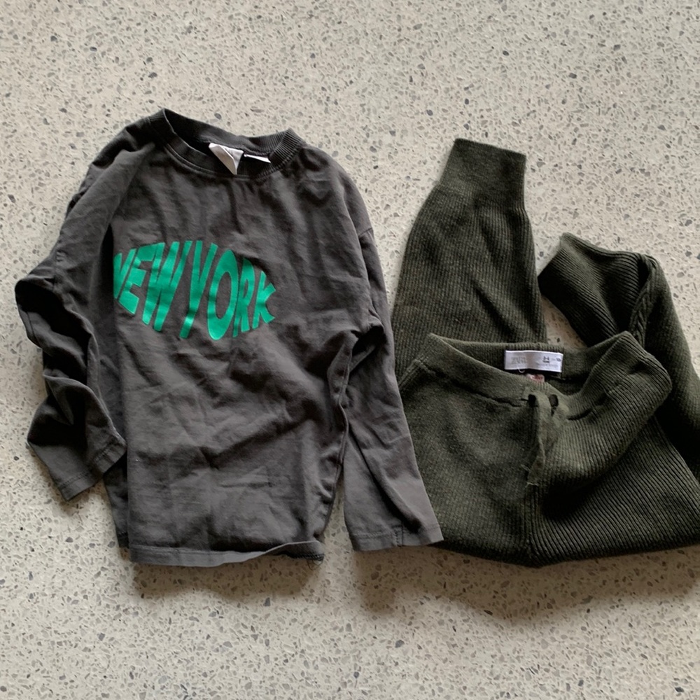 Zara long sleeve New York shirt 3-4 years, and knit pants 3-4 years